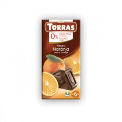 Torras Ciocolată neagră fără zahăr cu portocală 75 g