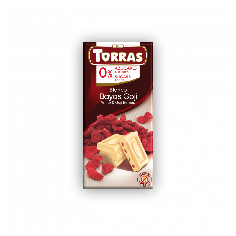 Torras Ciocolată albă fără zahăr cu fructe Goji 75 g