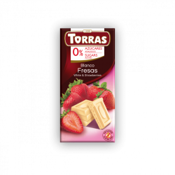 Torras Ciocolată albă fără zahăr cu căpșuni 75 g