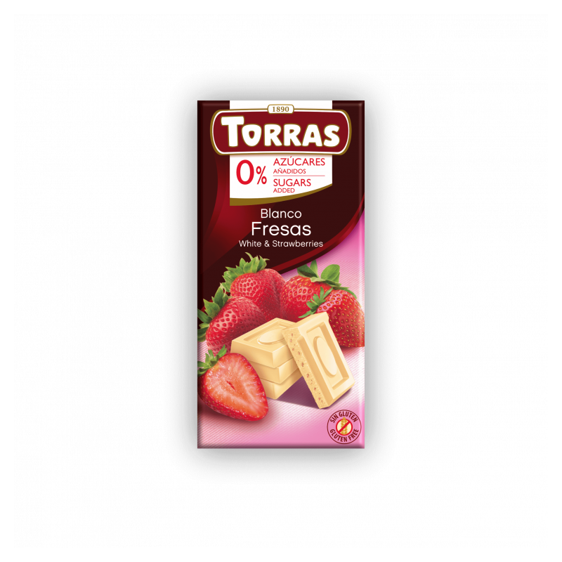 Torras Ciocolată albă fără zahăr cu căpșuni 75 g