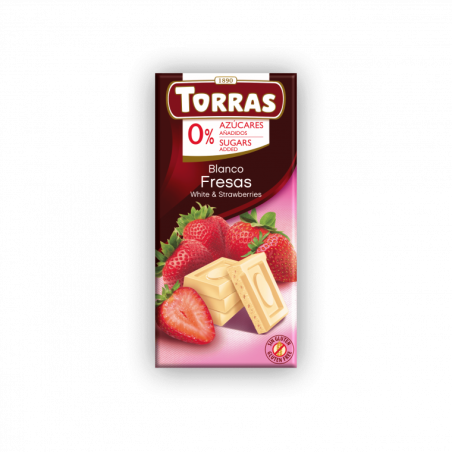 Torras Ciocolată albă fără zahăr cu căpșuni 75 g