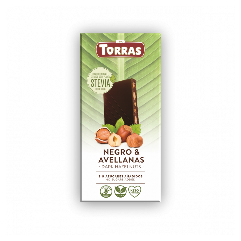 Torras Ciocolată neagră cu alune și Stevia 125 g