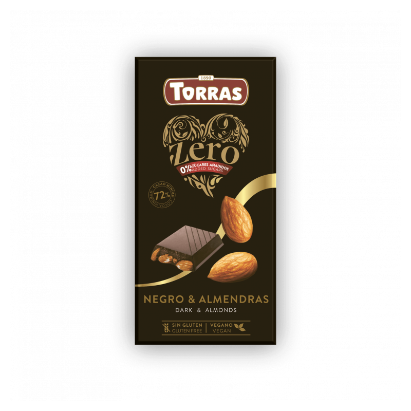 Torras  Ciocolată neagră 72% cu migdale fără zahăr 150 g