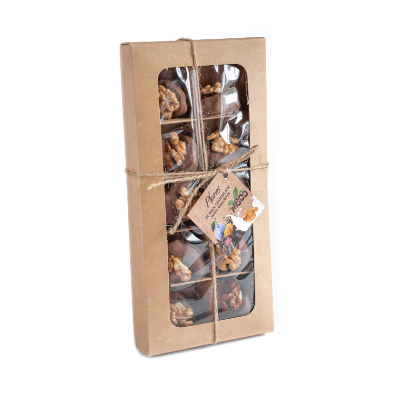 Prune în ciocolată cu lapte cu nuci, 160 g