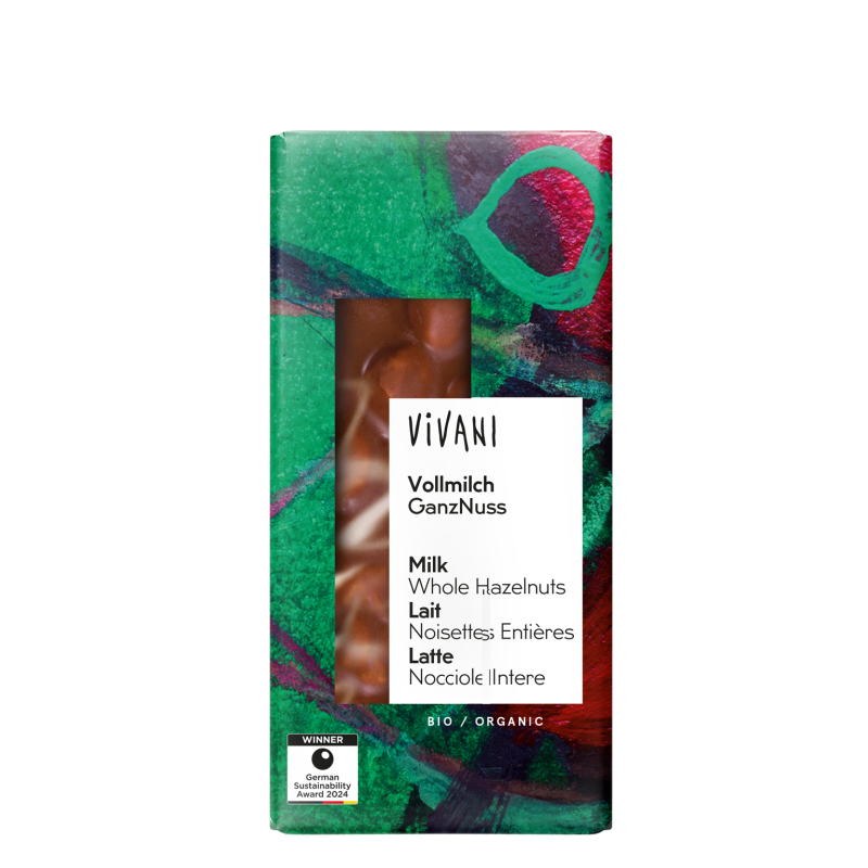 Vivani Ciocolată cu lapte si alune întregi  Organic Bio