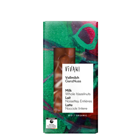 Vivani Ciocolată cu lapte si alune întregi  Organic Bio
