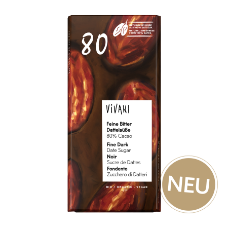 Vivani Ciocolată neagră cu dulceață de curmale 80% cacao | produs vegan | dulceață naturală din 100% curmale
