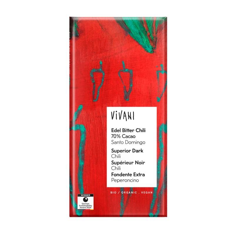 Vivani Ciocolată neagră superioară cu chili 70% Organic Bio