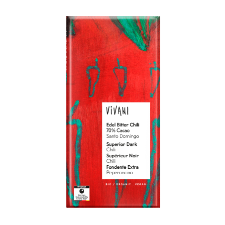 Vivani Ciocolată neagră superioară cu chili 70% Organic Bio