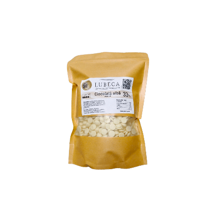 Ciocolata Alba cu un continut de 33% unt de cacao si extract natural de vanilie 250g