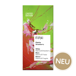 Vivani Ciocolată albă cu matcha și bucăți de căpșuni Organic Bio