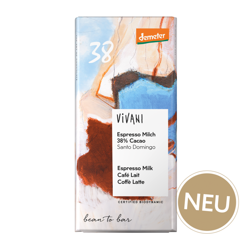 Vivani   Espresso cu lapte 38% cacao Santo Domingo | DemeterOrganic Bio