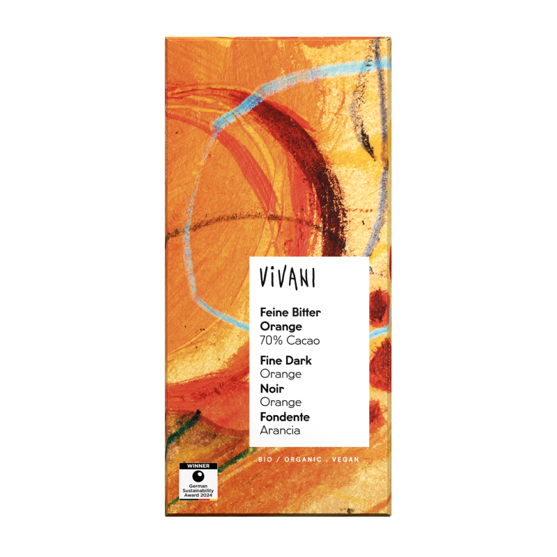 Vivani   Ciocolată fină amară cu portocale 70% cacao | cu ulei esențial de portocale | vegan Organic Bio