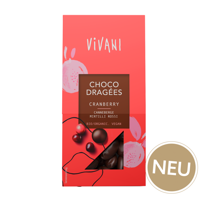 Vivani Choco Dragées Cranberry Cu ciocolată fină amară 65% | vegan  Organic Bio