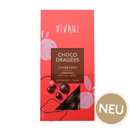 Vivani Choco Dragées Cranberry Cu ciocolată fină amară 65% | vegan  Organic Bio